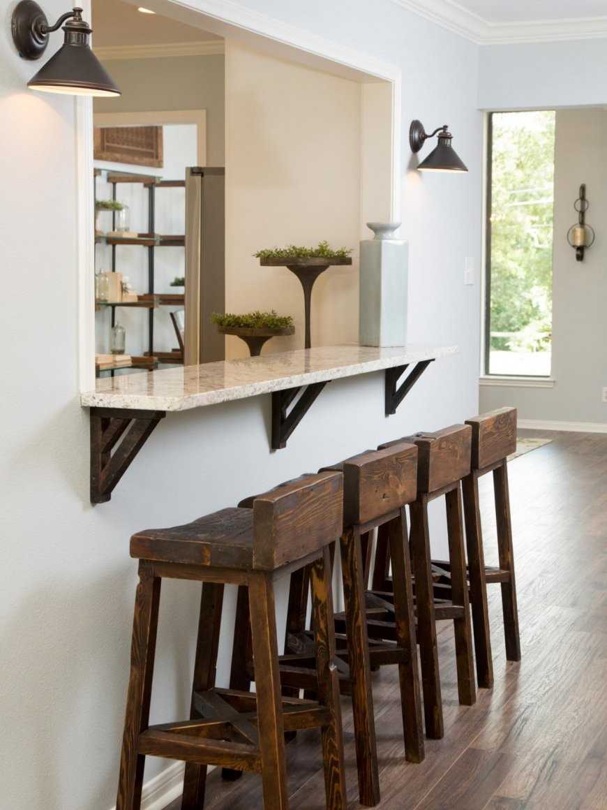 барный стол вдоль стены на кухне